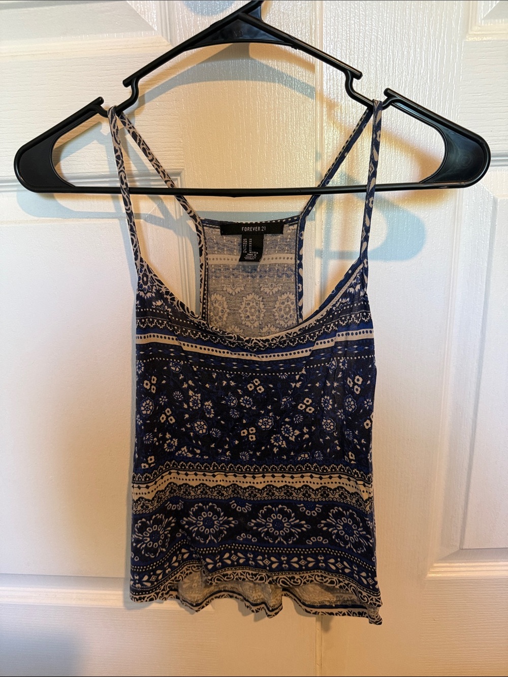 Forever 21 Navy and Cream Printed Spaghetti Strap Cami